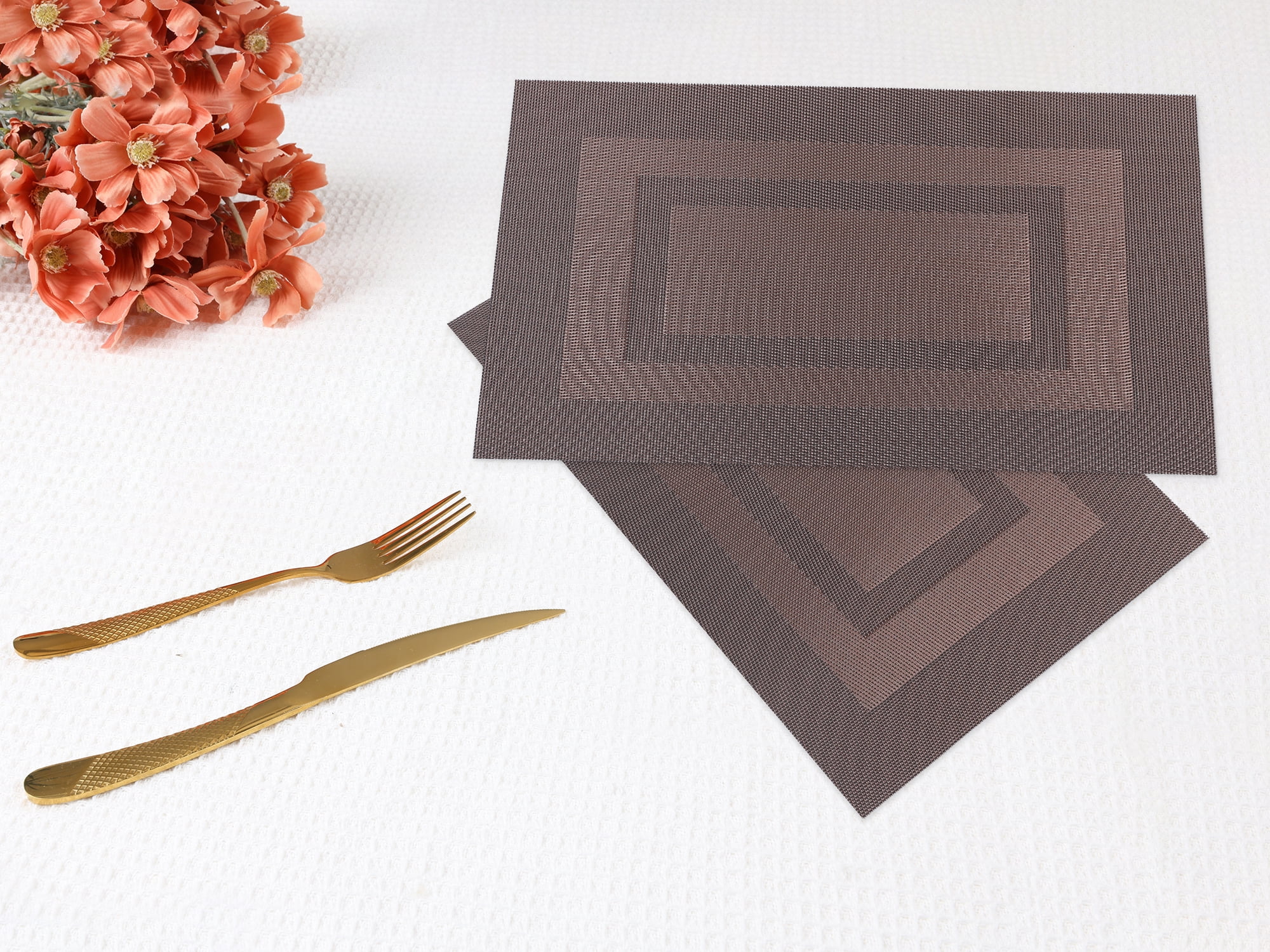Unique Bargains Set of 6 Placemats for Kitchen Table Decor Brown