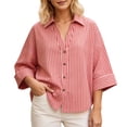 thumbnail image 2 of Blouses for Women Dressy Casual Slim Linen Long Sleeve Shirt Striped Casual Blouse Outfits, 2 of 9