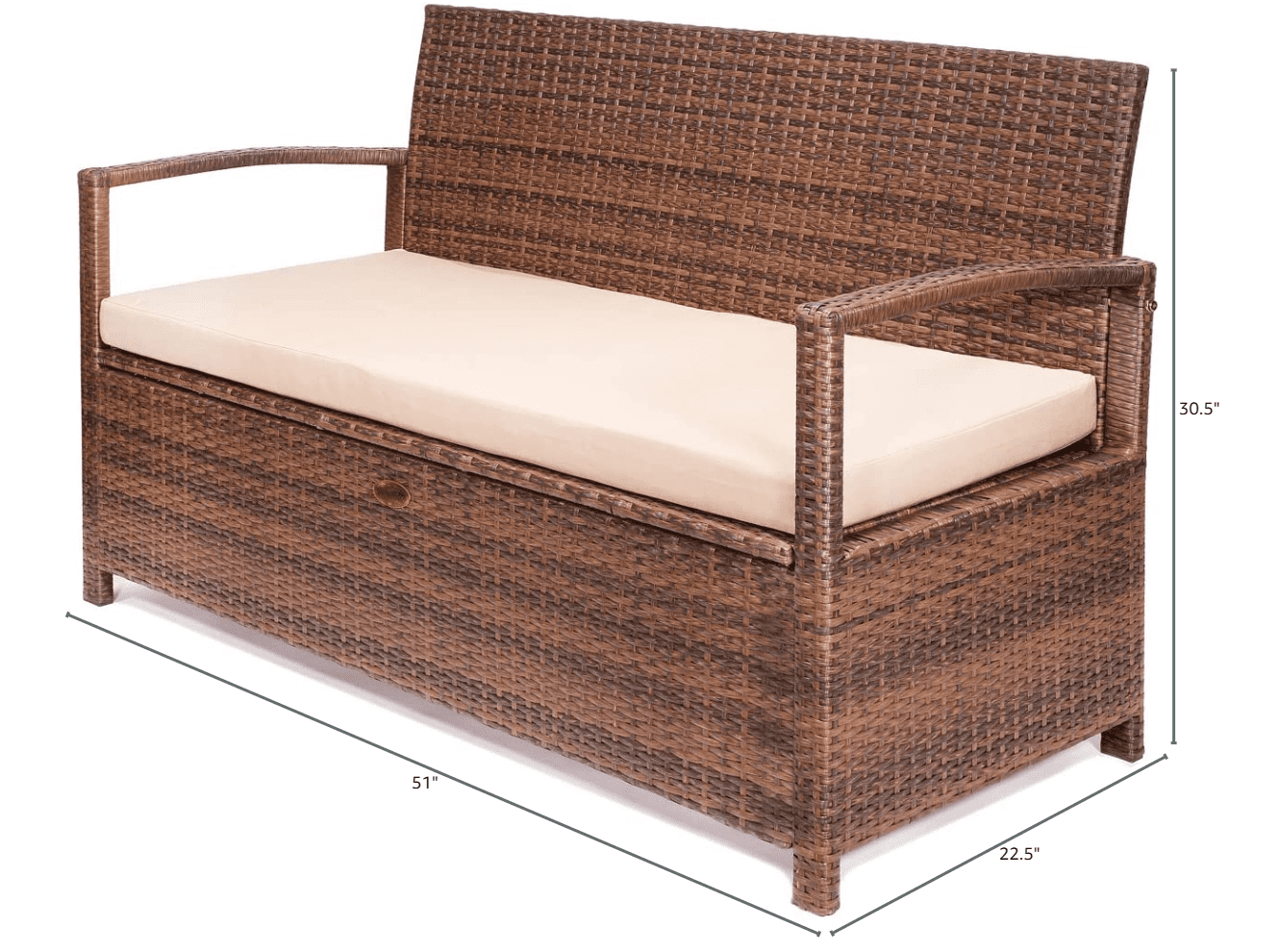 Barton Outdoor Wicker Storage Deck Box Bench With Cushion - Waterproof, UV Resistant - 45 Gal