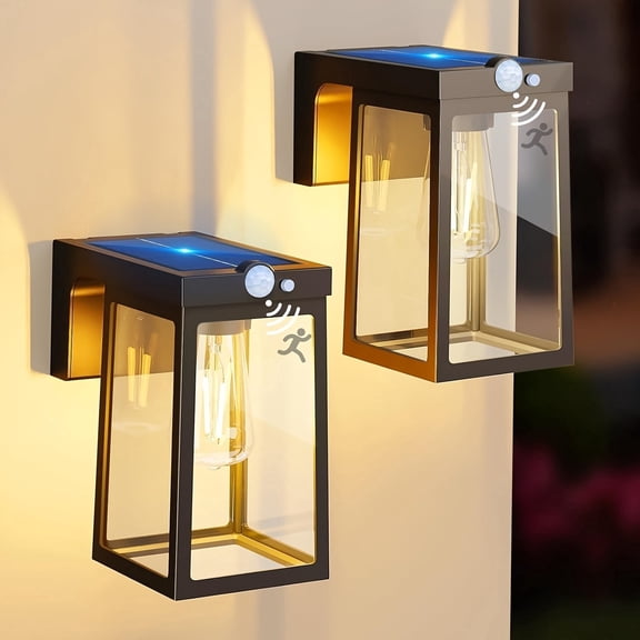 2 pack Solar Wall Lights Outdoor with Motion Sensor, Dusk to Dawn Exterior Wall Lighting Fixtures Waterproof, LED Patio Lights Wall Sconce Outside Anti-Rust for Garage Frontdoor House, Black
