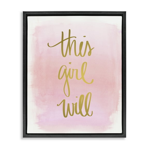 Stupell Industries This Girl Will on Pink Text & Numbers Painting Black Floater Framed Canvas Art Print Wall Art, 17 x 21