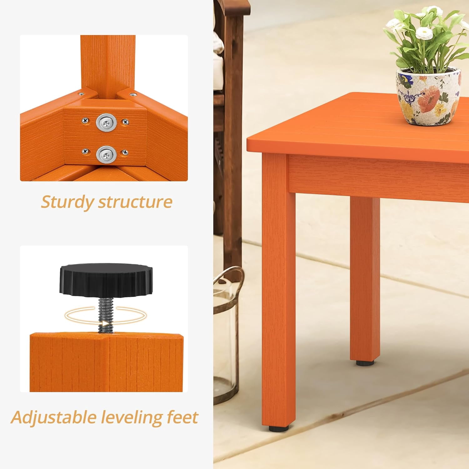 Dycanpo Outdoor Coffee Table Rectangle, HDPS Patio Tables for Outside, 17.7"x 35"x17.7", Orange