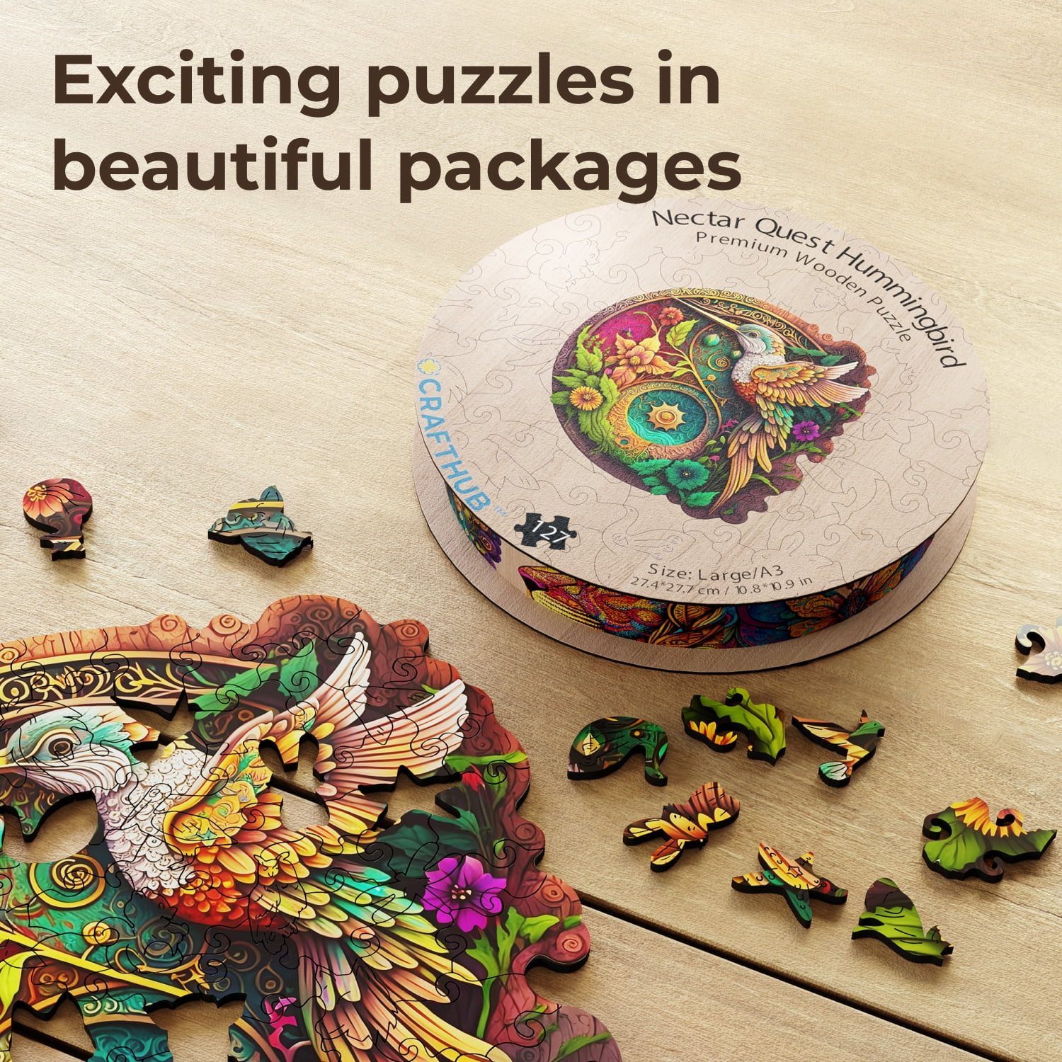 CRAFTHUB Hummingbird Wooden Puzzle for Adults - Wooden Jigsaw Puzzle for Ages 13+, Size: 10.8"x10.9"