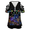 thumbnail image 4 of Las Vegas Womens Summer V Neck Zipper Top Short Sleeve T Shirt Off Shoulder Top Casual Classy Loose Shirts, 4 of 7