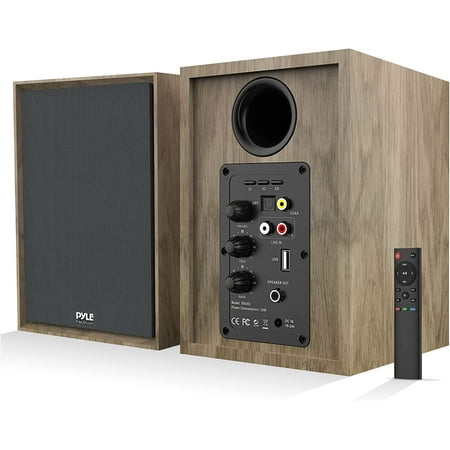 Pyle Powered Bookshelf Speaker Monitors, HiFi Studio Monitor Computer Desk Stereo Speaker System
