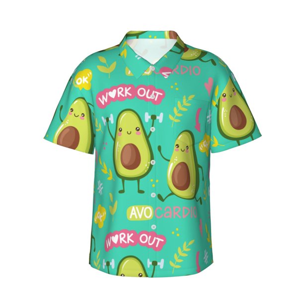 Fotbe Avocado Work Out Camisa Hawaiana para Hombre Unisex – Camisa Casual de Verano con Botones de Manga Corta de Algodón y Lino,Medium