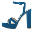 thumbnail image 2 of YDN Women Elegant Open Toe Chunky Block High Heel Sandals Ankle Buckle Straps Platform Pumps Wedding Dress Shoes Size 8 Dark Blue, 2 of 4