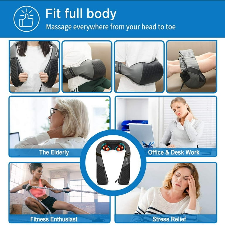 ALLJOY Neck and Back Massager with Soothing Heat, Shiatsu Shoulder Electric  Deep Tissue 3D Kneading Massager for Muscle Pain Relief, Use at Home, Car,  Office 