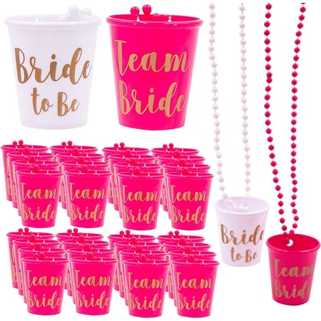 **20 bachelorette party shot glasses necklace, team bride supplies