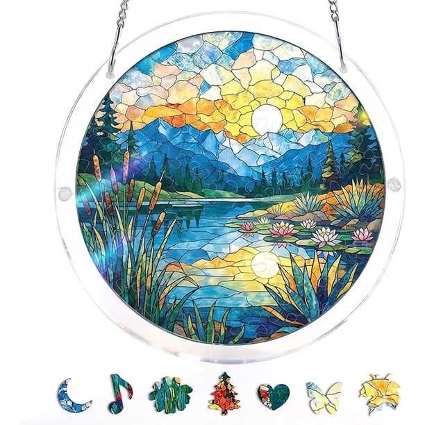 Acrylic Jigsaw Puzzle Suncatcher, Acrylic Suncatcher Puzzle, for Doors Garden and Window Hanging&Birthday Gift