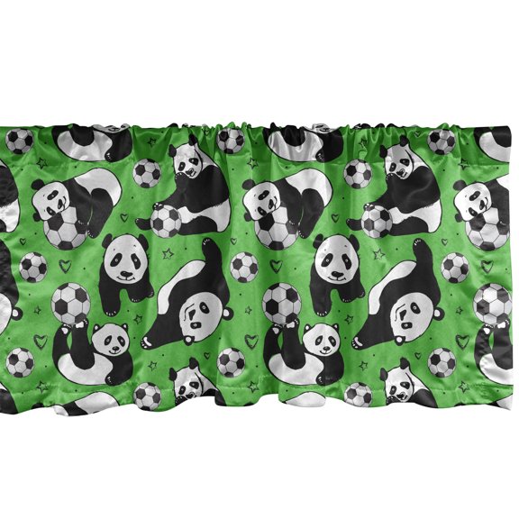 Ambesonne Soccer Window Valance, Funny Panda Hearts Stars, 54" X 18", Lime Green Black White