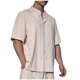 thumbnail image 3 of Camisetas Elvqul Hombre Casuales Algodón Lino de Color Sólido Manga Corta Cao Cuello Redondo Botones, 3 of 7