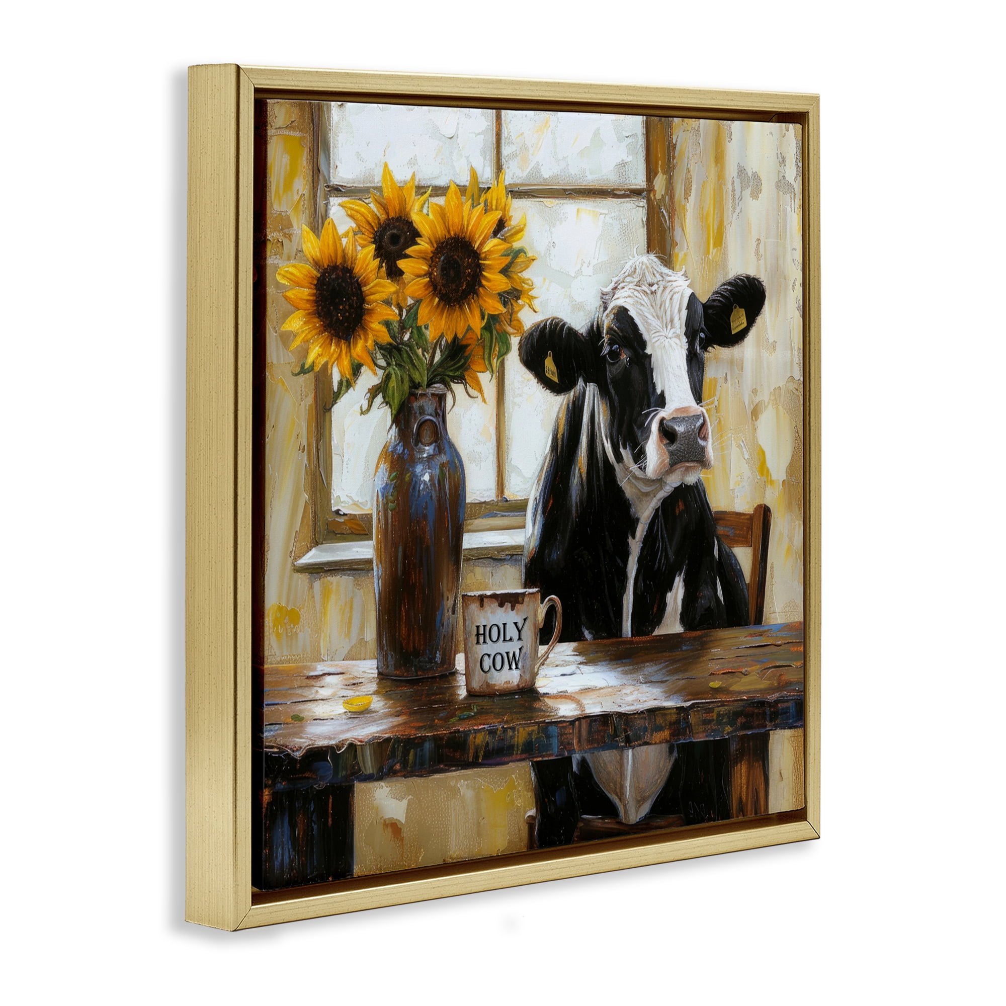 Stupell Industries Holy Cow Rustic Farm Table Gold Framed Floater Canvas Wall Art, design by Tina LeCour