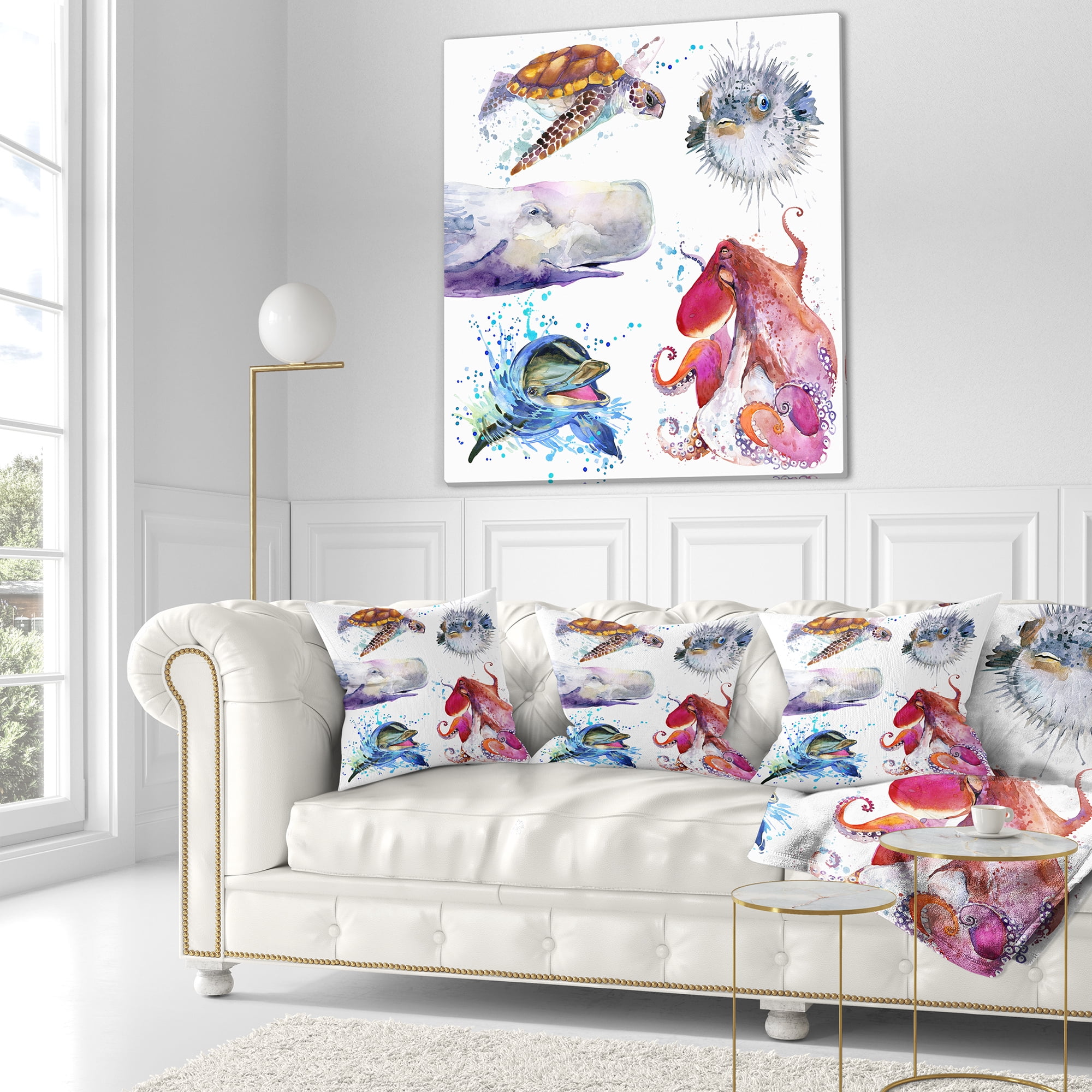 Designart Amazing undersea Life Collage - Contemporary Animal Throw Pillow - 18x18