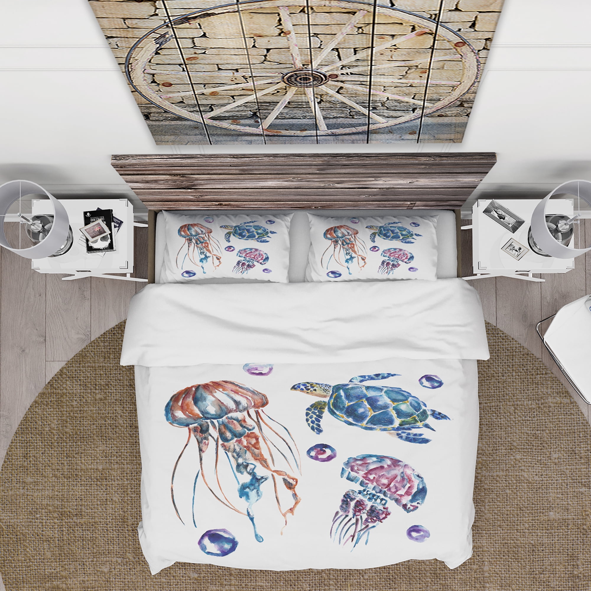Designart 'Colorful Jellyfish and Turtles' Animal Duvet Cover Set
