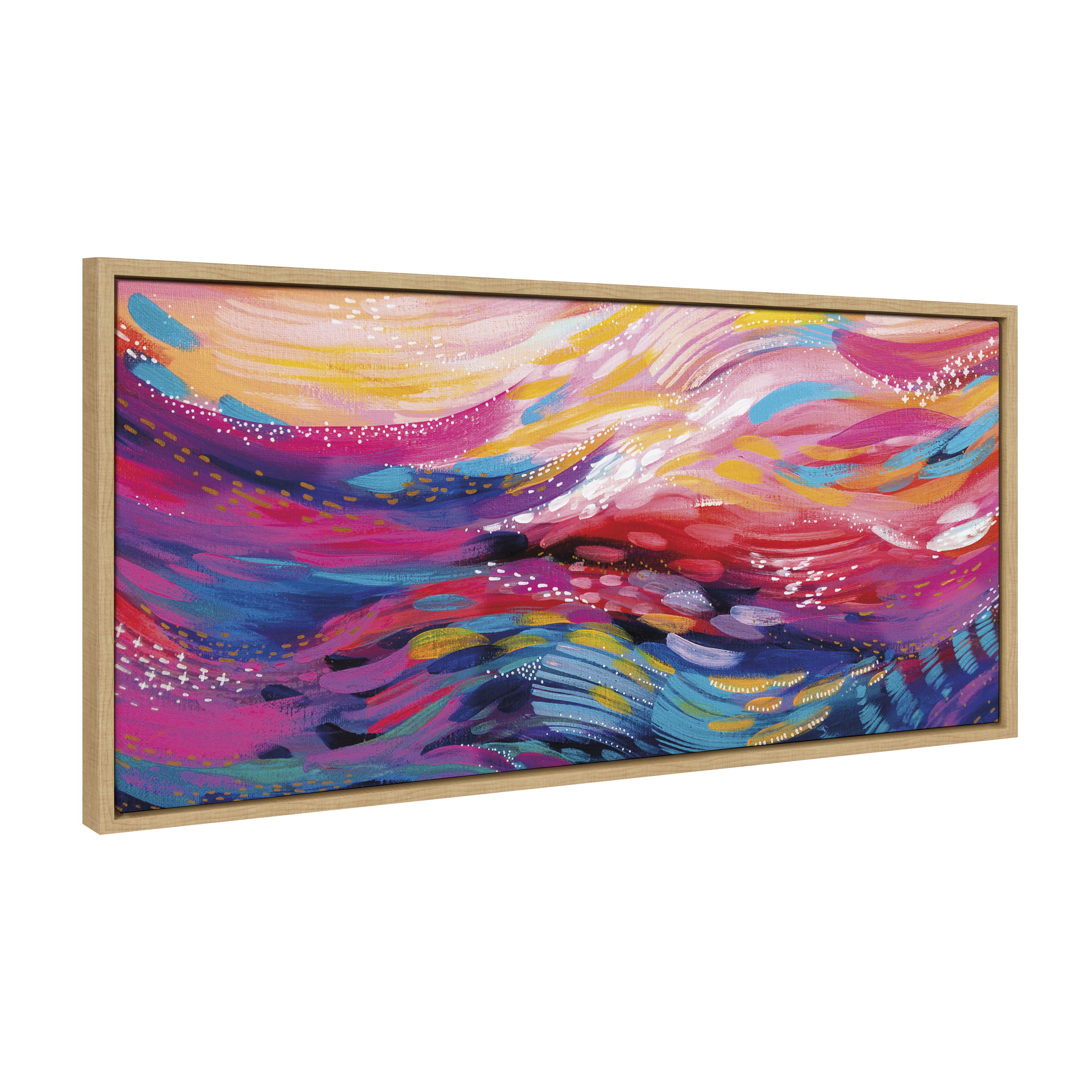 Kate and Laurel Sylvie Brush Strokes 90 Framed Canvas Wall Art by Jessi Raulet of Ettavee 18x40 Natural Vibrant Abstract Art for Wall