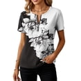 thumbnail image 3 of Uootdi Womens Tops Quarter Zip V Neck Slim Fit Short Sleeve Stretchy Lightweight Blouses Basic Tees Evening Chic Outfit Gift, 3 of 6