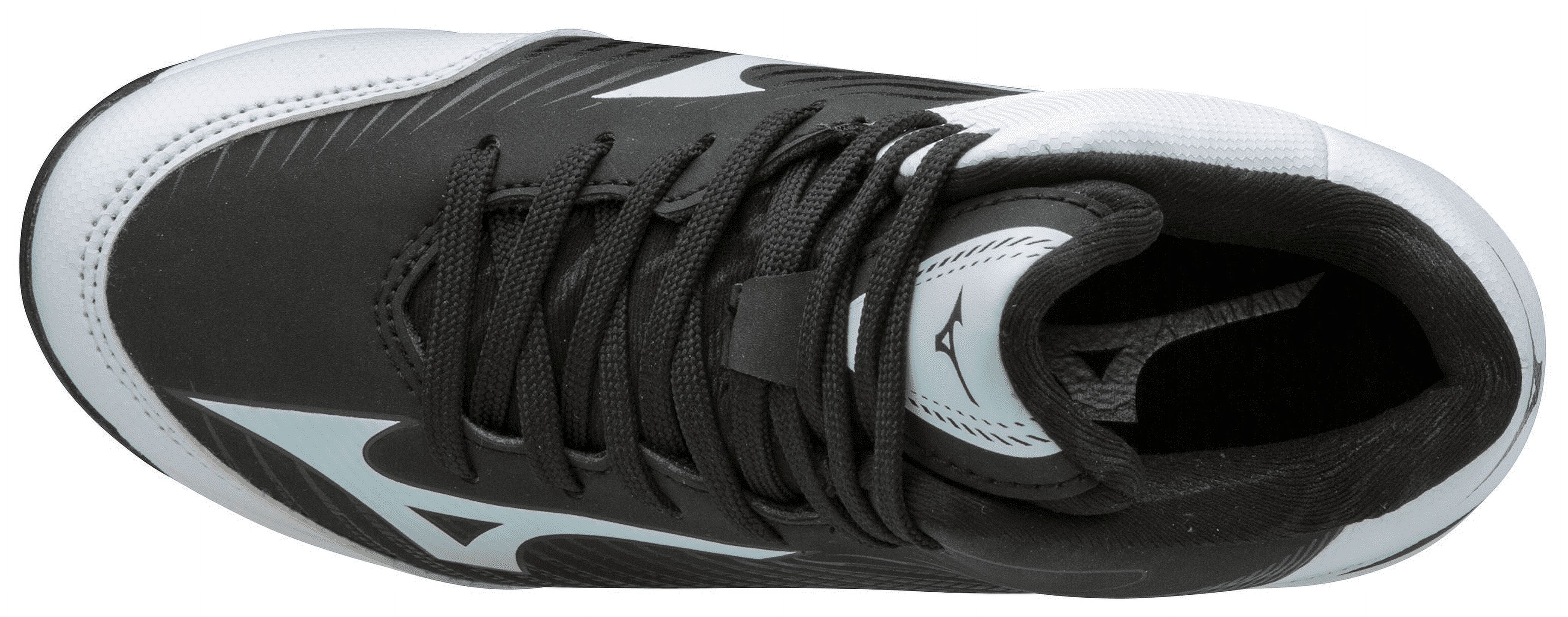Mizuno 9-Spike Advanced Youth Boy's Franchise 9 Mid Molded Baseball Cleat, Size 6, Black-White (9000)