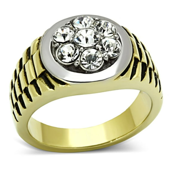 Luxe Jewelry Designs Men's Two Tone Gold Ion Plated Stainless Steel Cluster Ring with Crystal - Size