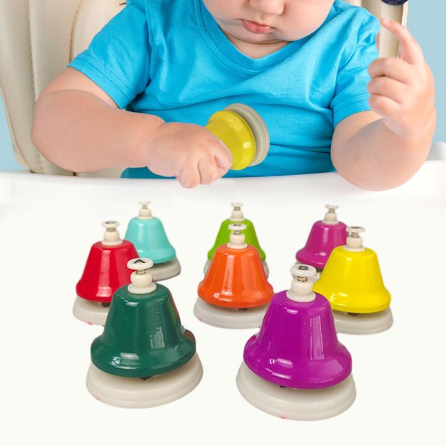 Campanas de escritorio para niños, campanas de mano, juguetes musicales diatónicos coloridos, campanas musicales cromáticas de arco iris, 8 notas para CUTICAT campanas de escritorio de música para niños