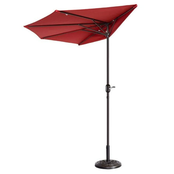 Villacera 83-OUT5463 9 ft. Outdoor Patio Half Umbrella with 5 Ribs - Red