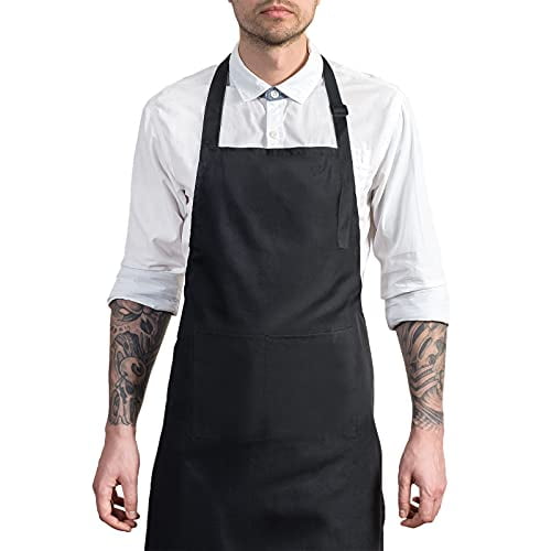 Unisex Bib Waterproof Aprons with Large Pockets for Cooking BBQ Drawing Black Chef Apron for Men and Women 31.5 x 27.5 Inches VEGOLS 2 Pack Adjustable Kitchen Apron - Black