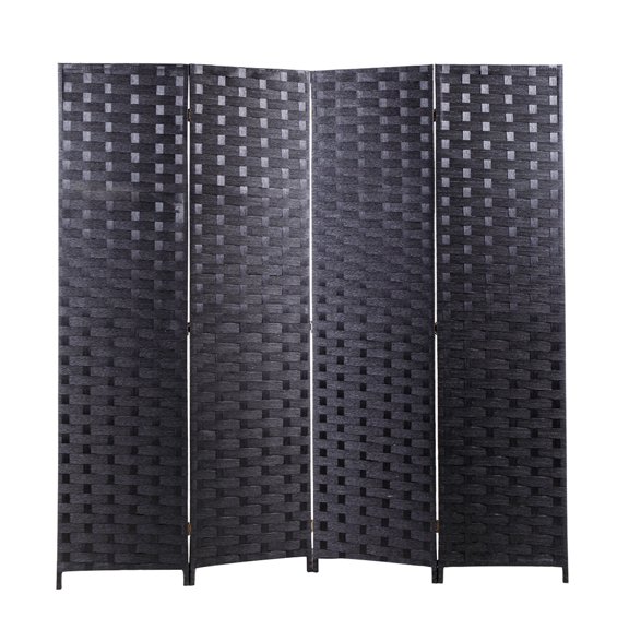 Topcobe 4 Panel Partition Room Separators for Indoor, Paper Rope Freestanding Privacy Screen for Bedroom Living Room Study, 5.9 FT Retro Foldable Room Divider Screen for Home Office, Black