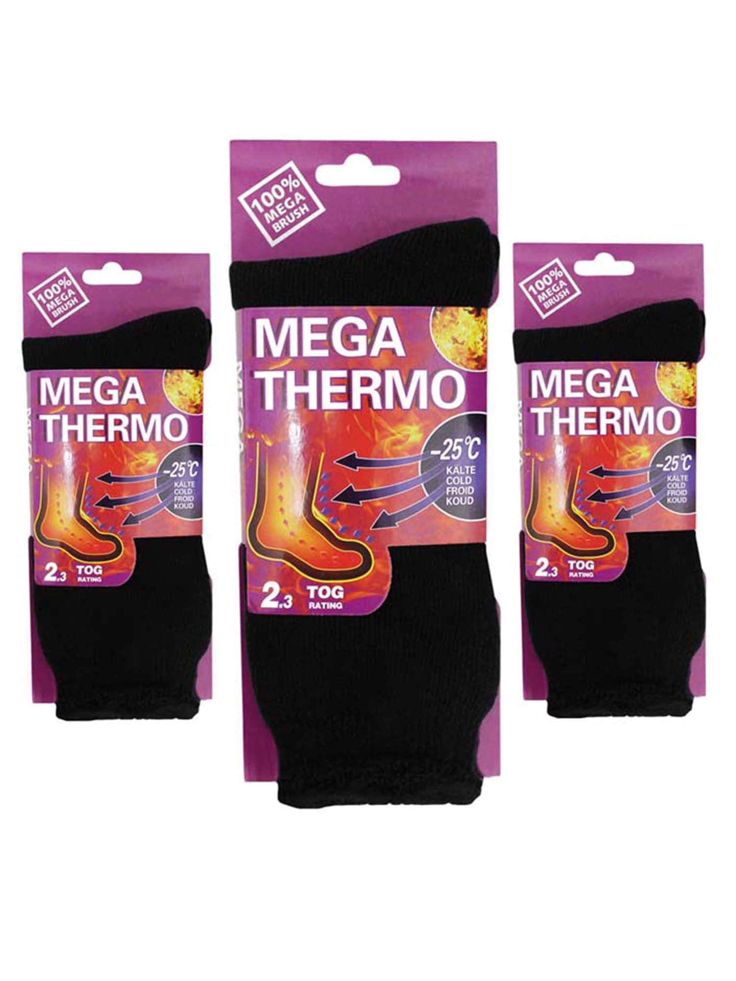 Mega Thermo Socks 3 Pair Black Heavy Duty Warm  Size 10-15 Free Ship 