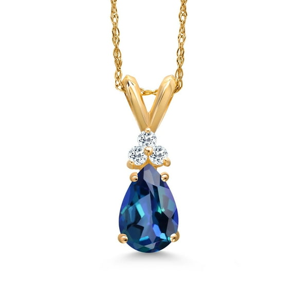 Gem Stone King 14K Yellow Gold Neptune Mystic Topaz and White Topaz Pendant Necklace for Women | 1.08 Cttw | Gemstone November Birthstone | Pear Shape 8X5MM | With 18 inch Chain
