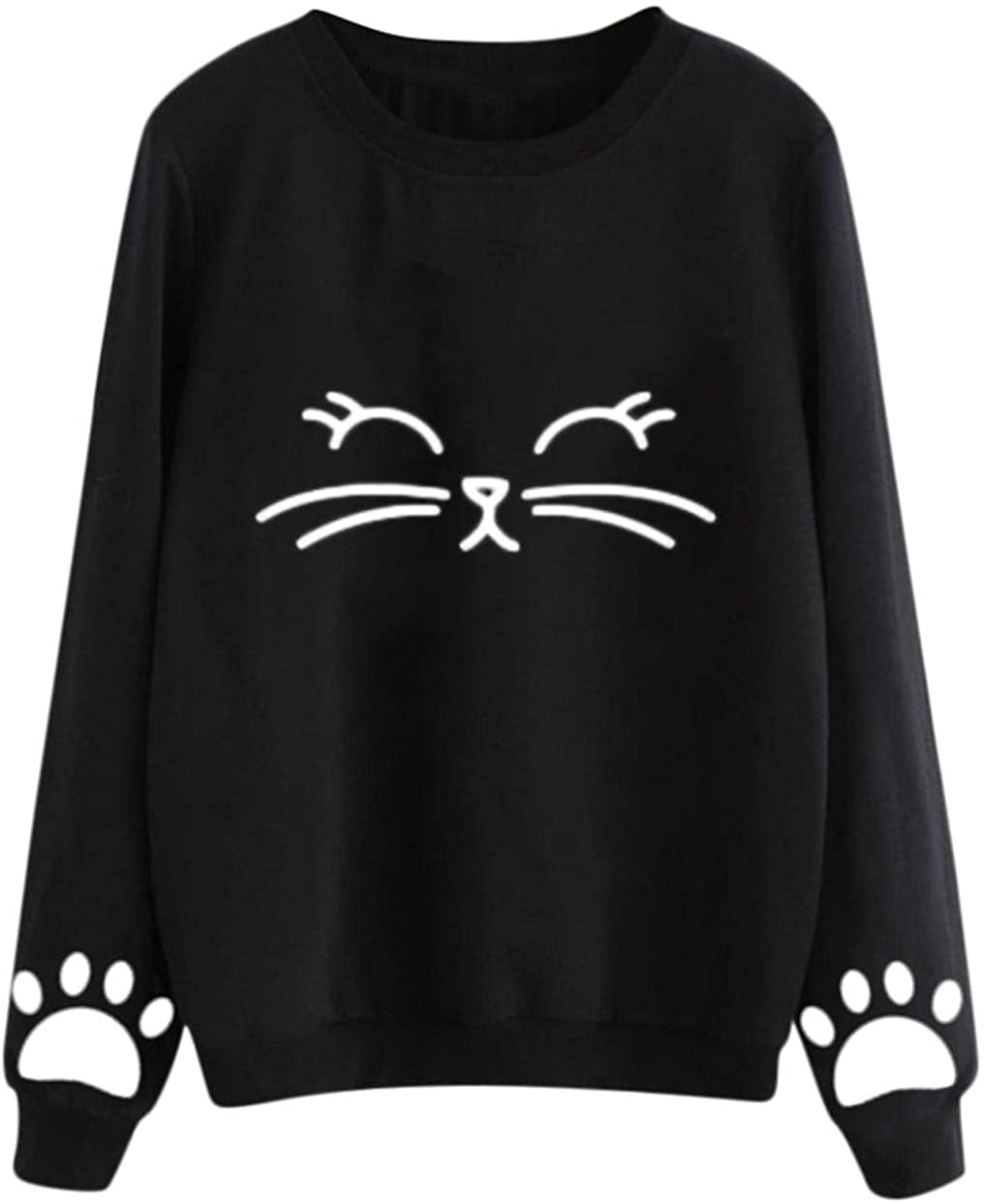 Cat Print Long Sleeve Sweater Crew Neck 