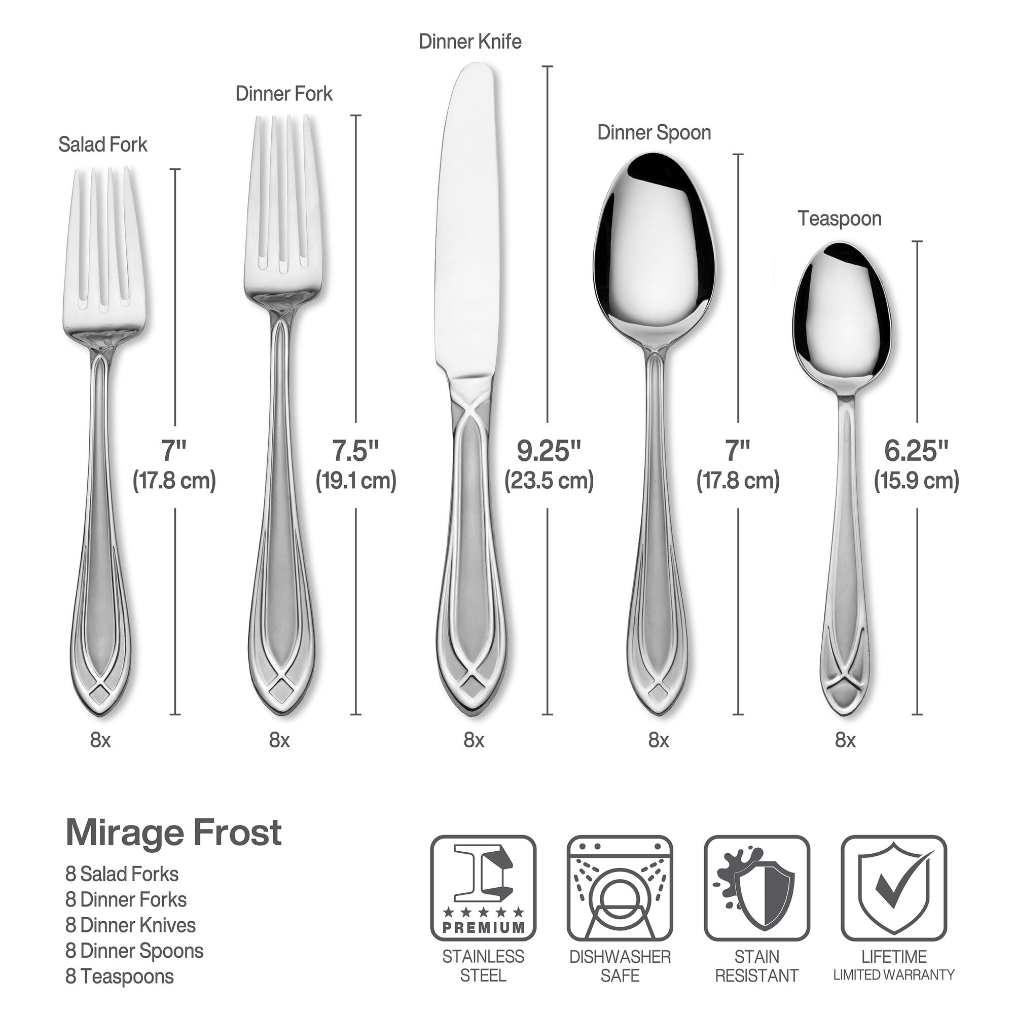 Pfaltzgraff Mirage Frost  18.0 Stainless Steel 42-Piece Flatware Set with Caddy