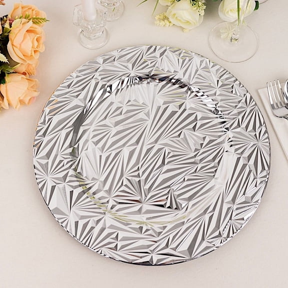 Balsa Circle 6 Metallic Silver 13 in Rock Cut Plastic Round Charger Plates Party Events Reception Decorations Supplies
