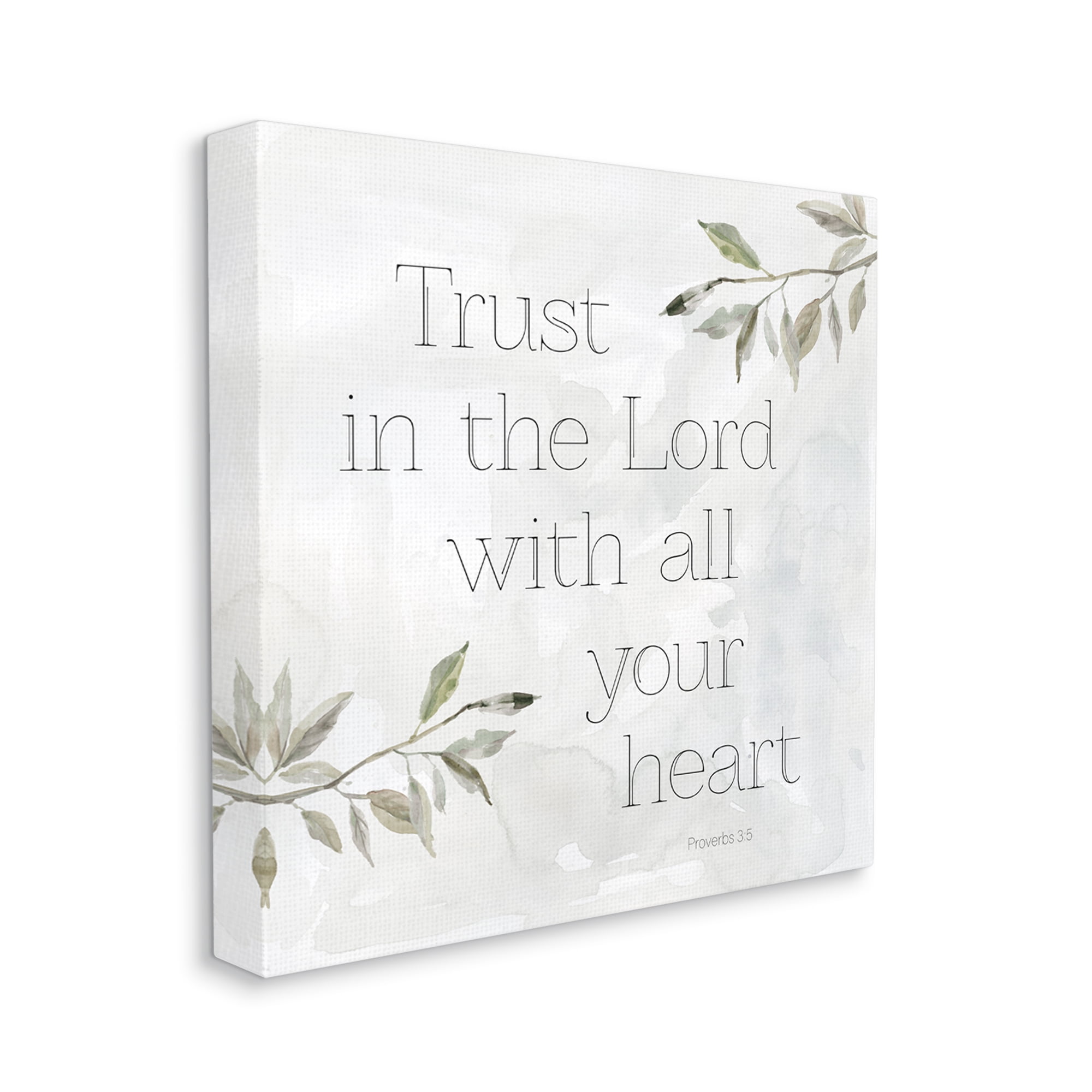 Stupell Industries Trust The Lord Spiritual Phrase Botanical Leaves Graphic Art Gallery Wrapped Canvas Print Wall Art, Design by Carol Robinson