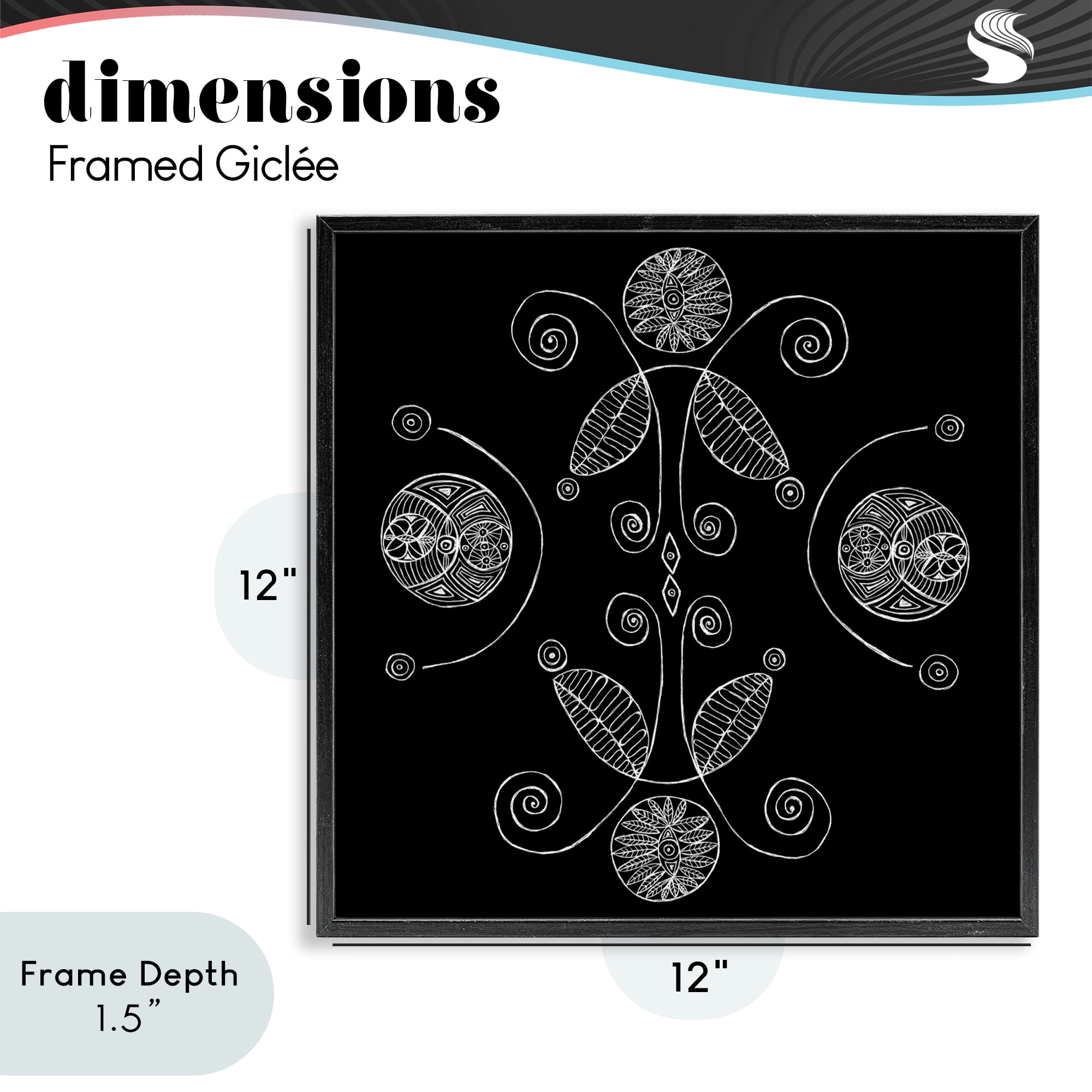 Stupell Industries Curved Fractals & Leaves Black Framed Giclee Art, design by El Perkin