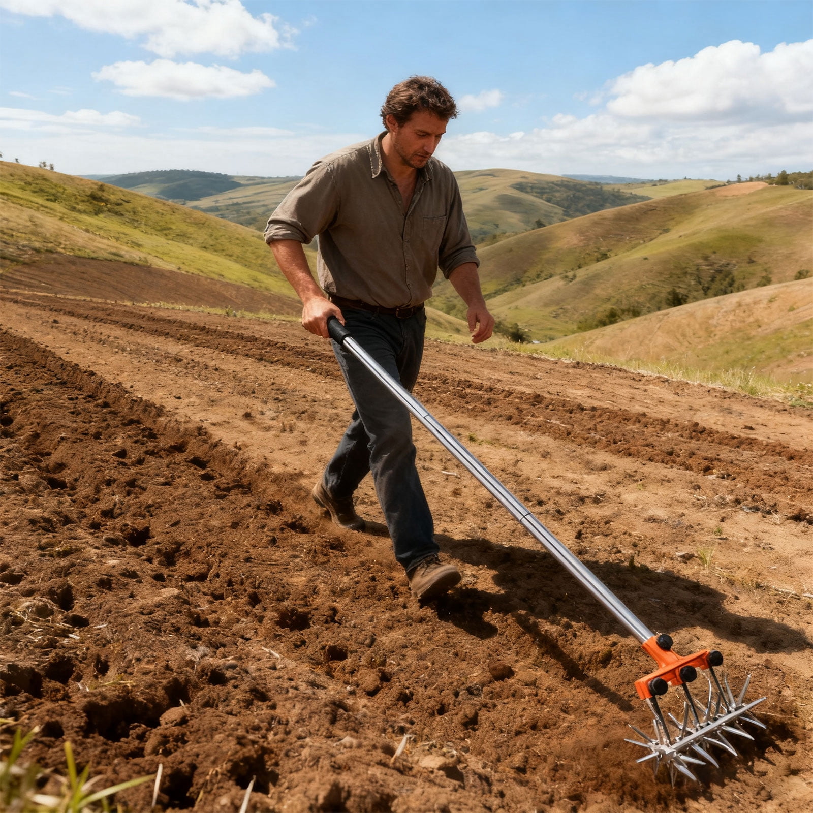 Wheel Rotary Edger Manual Lawns Tool Metal Hand Tiller For Hard Soil Breaking Ideal For Home Gardens Urbans Spaces