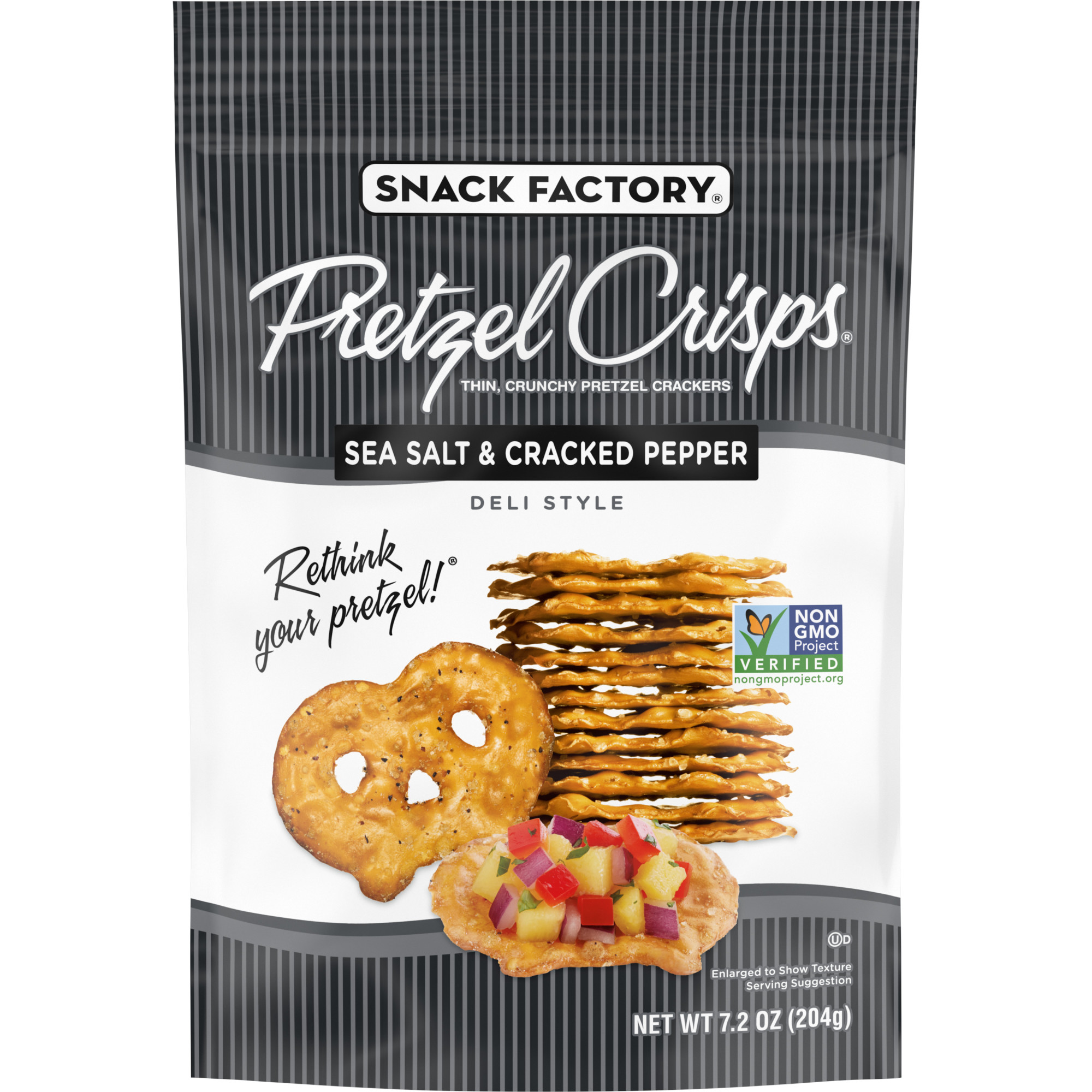 Snack Factory Pretzel Crisps Sea Salt & Cracked Pepper, 7.2 oz Bag
