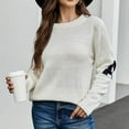thumbnail image 2 of Lovskoo 2024 Sweaters for Women Trendy Long Sleeve Round-Neck Loose Pullover Tops Blouse Knitted Sweater White, 2 of 5