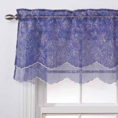 Reese Embroidered Sheer Layered Valance, 55" x 17"