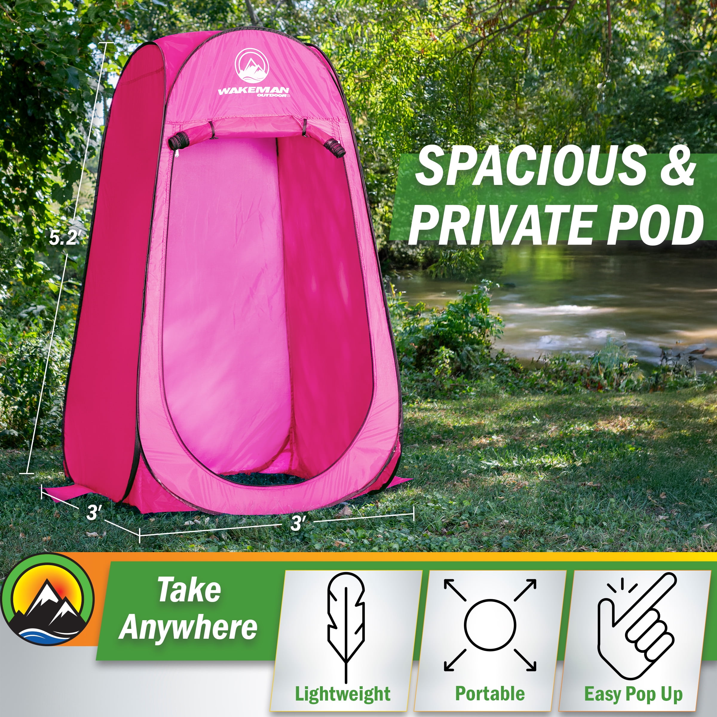 Wakeman Kid Size Pop Up Changing Tent, 3x3x5.2ft Mini Portable Toilet Stall or Dressing Room, Pink