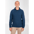 thumbnail image 3 of SAOL Aran Shawl Collar Cardigan Sweater 100% Premium Merino Wool Irish Cable Knitted Fisherman Pullover Made in Ireland | Blue, 3 of 5