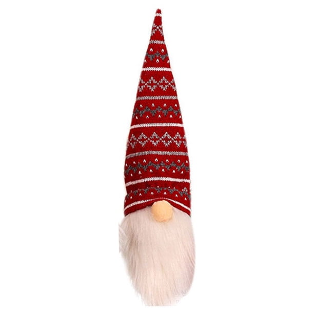 Bewildely Cubierta de botella de vino de felpa de Navidad sin rostro anciano tejido manga rayas sombrero de comedor decoraciones gnomos Kits de decoración para fiestas Rojo oscuro
