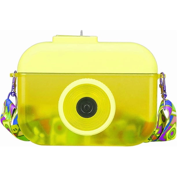 400 ml Cute Water Bottles with Straws - Camera Modelling Water Bottle - BPA Free Plastic Tumbler with Shoulder Straps - (Yellow)