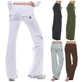 thumbnail image 3 of AILIYIL Women Elastic Waist Casual Cargo Pants Joggers Yoga Pants Pockets Wide Leg Pants (White,XXXL), 3 of 8