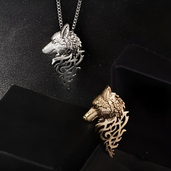 DESIGNICE 2pcs Men Retro Necklace Wolf Head Necklace Amulet Necklace Personalized Wild Pendant Chain Birthday Valentine's Day Gift to Boyfriend Husband