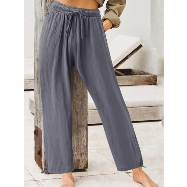 Pantalones casuales de verano europeos y americanos Pantalones de casa de color sólido para mujer