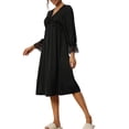 thumbnail image 4 of Pijamas de satén para mujer INSPIRE CHIC, con mangas largas, encaje en el escote en V, vestido largo casual, camisones de noche, ropa de estar en casa, color negro, 4 of 6