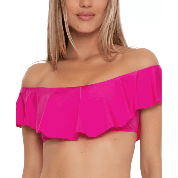 Trina Turk PINK Monaco Off-The-Shoulder Ruffle Bandeau Bikini Swim Top, US 10