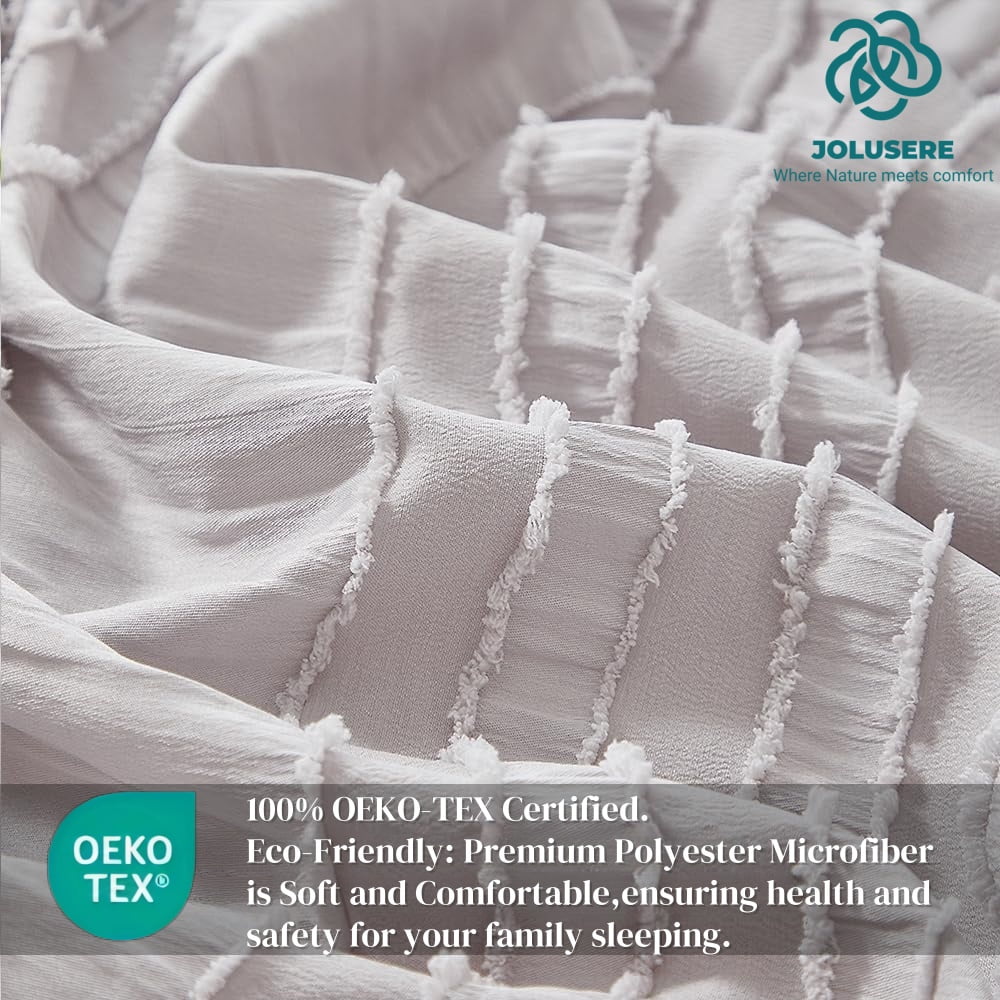 JOLUSERE Light Gray Duvet Cover Queen Sets, 3 Pieces Soft Breathable Striped Textured Comforter Cover Set