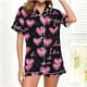 thumbnail image 2 of RKSTN Women's Valentines Pajama Sets Plus Size Notch Collar Button Down Valentine's Day Print Short Sleeve T Shirts Top and Shorts 2 Piece Set Womens Casual Lapel Shirt and Pjs Shorts Matching Set, 2 of 6