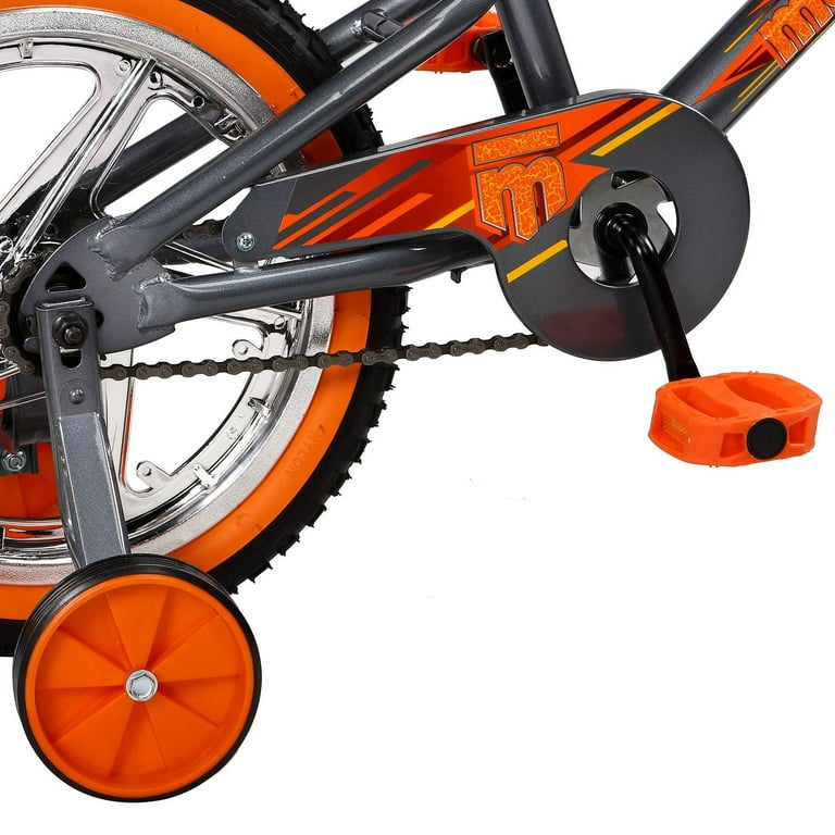 Mongoose 16 Skid Single Speed Kids Training Wheel Sidewalk Bicycle Gray Orange